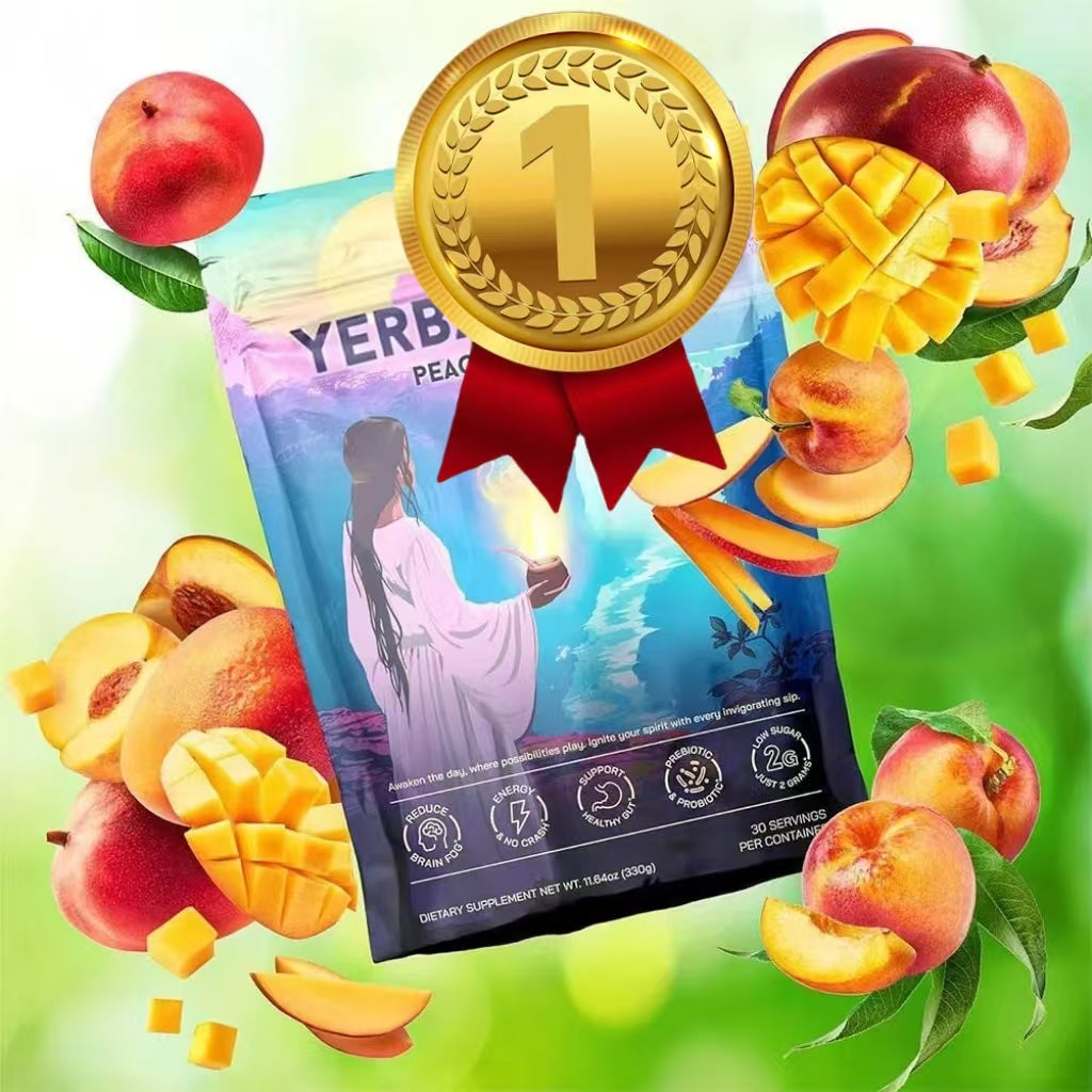 Yerba Mate Instant Powder, 3-in-1 Super Drink - Clean Energy, Brain Fog Buster, and Gut Health Powered by Nootropics, Prebiotics and Probiotics | Yerba Magic Peach Mango 30 Servings