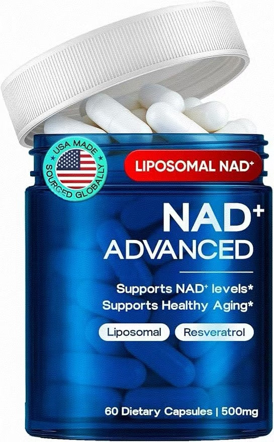 NAD+ Advanced 500MG Liposomal NAD+ with Resveratrol - NAD Supplement for Men & Women - NMN Alternative for Cellular Energy & Healthy Aging - 60 Capsules, 30 Day Supply