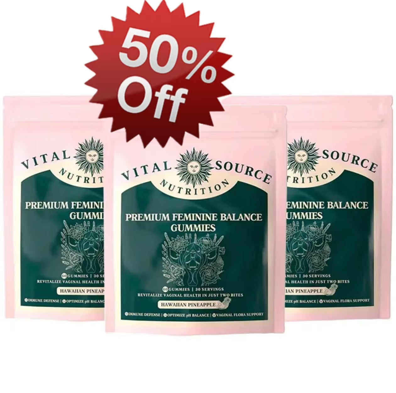 Premium Feminine Balance Gummies - for Women’s Health & Wellness - Immune Support - Vegan, Gluten-Free & Halal - Hawaiian Pineapple - 60 Gummies - 30 Servings