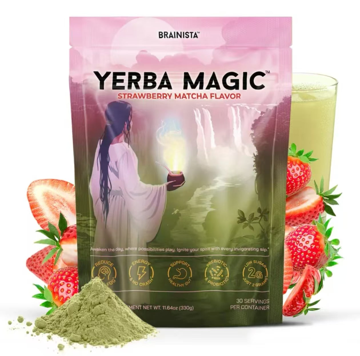 Yerba Mate Instant  Powder, 3-in-1 Super Drink - Clean Energy, Brain Fog Buster, and Gut Health Powered by Nootropics, Prebiotics and Probiotics | Yerba Magic Peach Mango 30 Servings