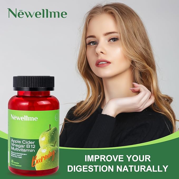 Newellme Apple Cider Vinegar B12 Multivitamin - Apple Cider Gummies - Apple Vinegar Cider, Gomitas de Vinagre de Manzana, Organic Apple Cider Vinegar Gluten-Free, Vegan & Non-GMO