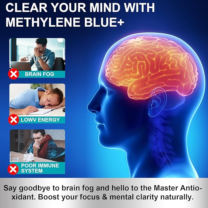 Methylene Blue 1% for Brain Health & Cognitive Support, Promotes The Body's Metabolism for Increased Absorption, Enhances Memory & Focus, No Formaldehyde, 60ml (2 Month Supply)