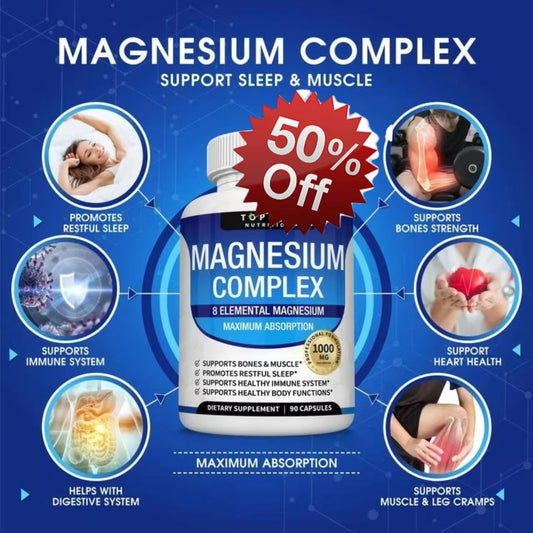 Magnesium Complex Supplement 8 Elemental 1000mg - Magnesium Glycinate, Citrate, Malate, Taurate, Chelated for Easy Absorption for Bones, Muscle, Recovery, Energy, Vegan Non-GMO 90 Capsules